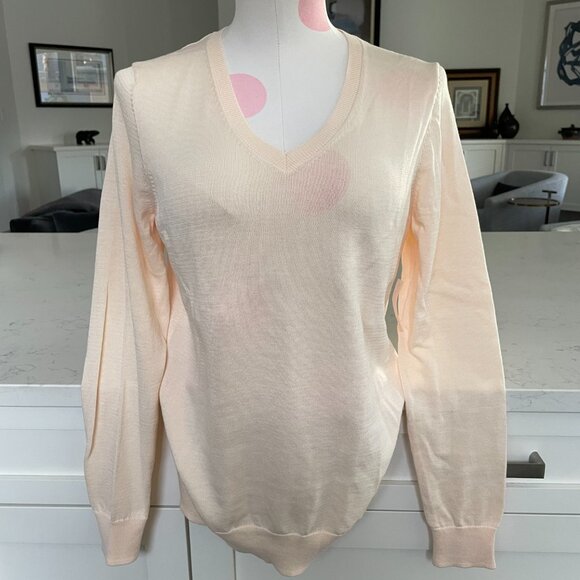 Amazon Essentials Casual Lg Slv V Neck Lightweight Knit Sweater Ecru Sz M NWT - Picture 13 of 13